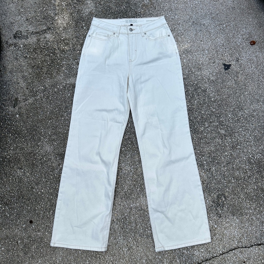 Rewash Super High Rise Wide Leg Jeans Off White Cream Denim Size 7 28